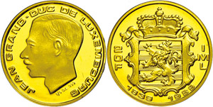 Luxemburg 20 Francs, Gold, 1989, Jean, 150 ... 