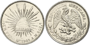 Mexiko Peso, 1901, Mo AM, kl. Kratzer, vz.  ... 