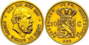 The Netherlands 10 Guilder, Gold, 1875, ... 