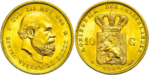 The Netherlands 10 Guilder, Gold, 1889, ... 