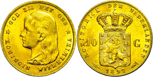 The Netherlands 10 Guilder, Gold, 1897, ... 