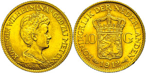 Niederlande 10 Gulden, Gold, 1912, ... 