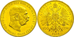 Austria 100 coronas, Gold, 1915, Francis ... 