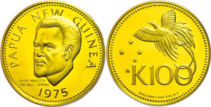 Papua-Neuguinea 100 Kina, 1975, 900er Gold, ... 