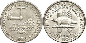 Coins USA 1 / 2 Dollar, 1936, Wisconsin, KM ... 