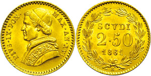 Vatican 2 + Scudi, Gold, 1861, Pius IX., Fb. ... 