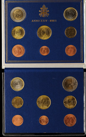 Vatikanstaat 1 Cent bis 2 Euro, 2002, KMS in ... 