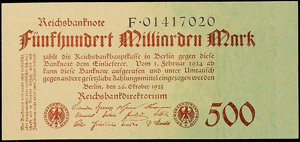 Bills German Reich 1923, Reich banknote 500 ... 