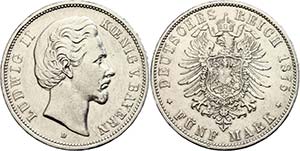 Bayern 5 Mark, 1875, Otto (1876 - 1913), Rf, ... 