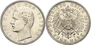 Bayern 5 Mark, 1907, Otto (1886-1913), feine ... 