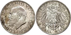 Bavaria 3 Mark, 1914, Ludwig III., small ... 