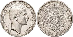 Saxony-Coburg and Gotha 2 Mark, 1905, Carl ... 