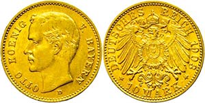 Bayern 10 Mark, 1903, Otto, wz. Rf., ss-vz., ... 