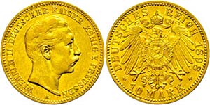 Preußen 10 Mark, 1898, Wilhelm II., ss-vz., ... 