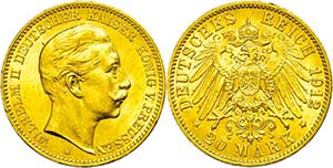 Prussia 20 Mark, 1906, Wilhelm II., margin ... 