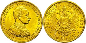 Preußen 20 Mark, 1914, Wilhelm II., kl. ... 