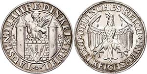 Coins Weimar Republic 3 Reichmark 1928, 1000 ... 