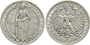 Münzen Weimar 3 Reichsmark, 1928, Naumburg, ... 