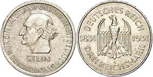 Münzen Weimar 3 Reichsmark, 1931, Freiherr ... 