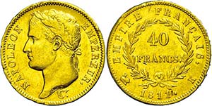 France 40 Franc, Gold, 1811, Napoleon, ... 