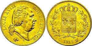 Frankreich 40 Francs, Gold, 1818, Ludwig ... 