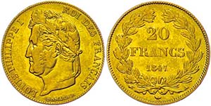 Frankreich 20 Francs, 1847 A (Paris), Gold, ... 