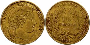 France 10 Franc, Gold, 1851, louis Napoleon ... 