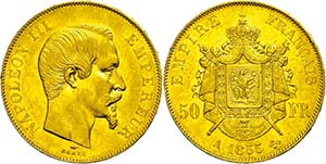 France 50 Franc, Gold, 1855, Napoleon III., ... 