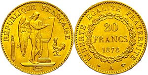 France 20 Franc, Gold, 1878, standing ... 