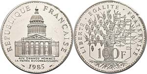 France 100 Franc, 1985, Piéfort, Panthéon, ... 