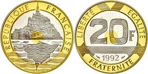 Frankreich 20 Francs, Gold/Silber/Kupfer, ... 