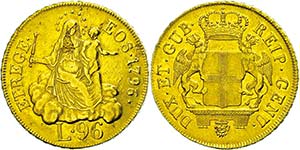 Italy Genoa, 96 liras, Gold, 1796, madonna ... 