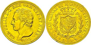Italy Sardinia, 80 liras, Gold, 1825, Karl ... 