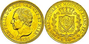 Italy Sardinia, 80 liras, Gold, 1826, Karl ... 