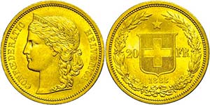 Switzerland 20 Franc, Gold, 1883, Fb. 495, ... 