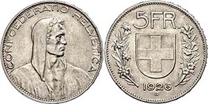 Switzerland 5 Franc, 1926, HMZ 2-1199f, ... 