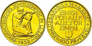 Switzerland 100 Franc, Gold, 1939, Lucerne, ... 