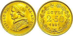 Vatican 2 + Scudi, Gold, 1861, Pius IX., Fb. ... 