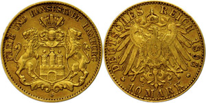 Hamburg 10 Mark, 1898, Hamburg, very fine., ... 