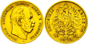 Preußen 10 Mark, 1873, A, Wilhelm I., ss., ... 