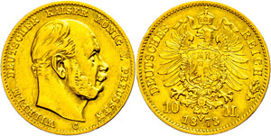 Preußen 10 Mark, 1873, C, Wilhelm I., kl. ... 