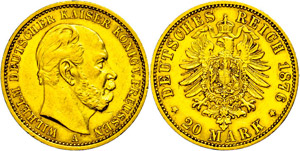Preußen 20 Mark, 1876, A, Wilhelm I., kl. ... 