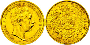 Prussia 10 Mark, 1909, Wilhelm II., very ... 