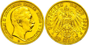 Prussia 20 Mark, 1893, Wilhelm II., small ... 