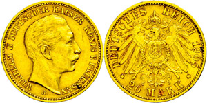 Preußen 20 Mark, 1905, Mzz A, Wilhelm II. ... 