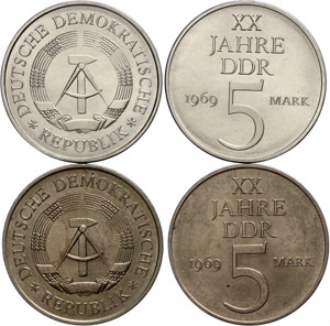 Münzen DDR 5 Mark, 1969, Materialprobe Ni ... 