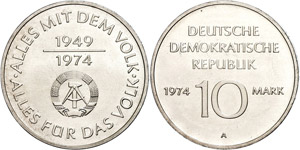GDR 10 Mark, 1974, Legierungsprobe Ag 500 / ... 