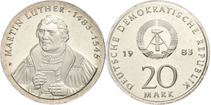 Münzen DDR 20 Mark, 1983, Martin Luther, PP ... 