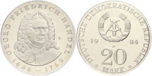 Münzen DDR 20 Mark, 1984, Händel, PP in ... 
