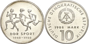 GDR 10 Mark, 1988, sample in silver, 40 ... 